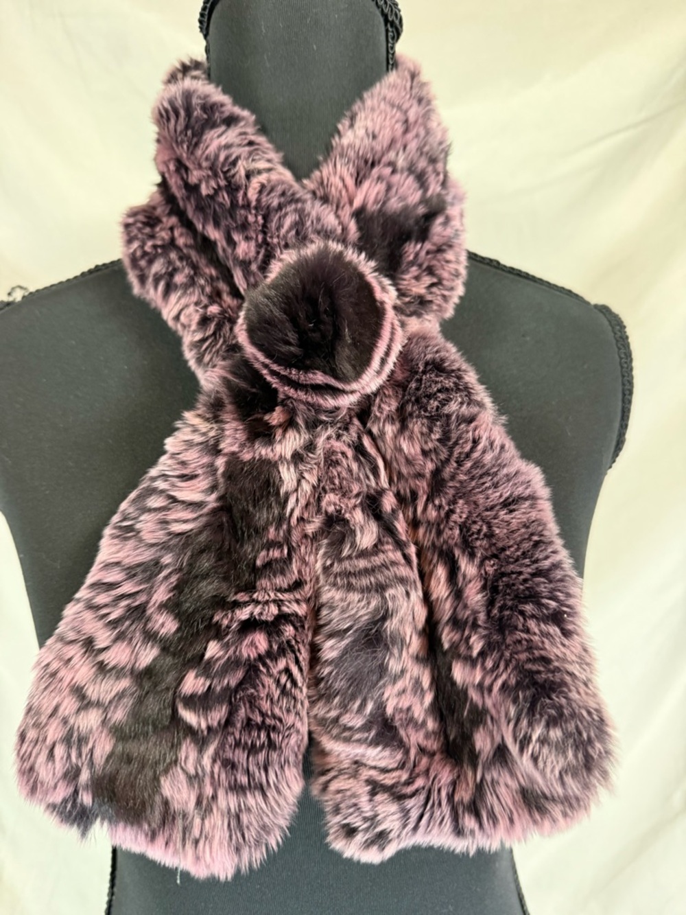 Mila Schön Rex Rabbit Fur Knit Ruffle Infinity Scarf - Purple - Made in Italy